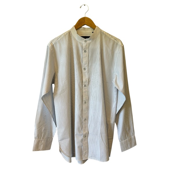 RAG & BONE Mens Landon Poplin White Navy Stripe Shirt Medium NWT $265 - Picture 1 of 8